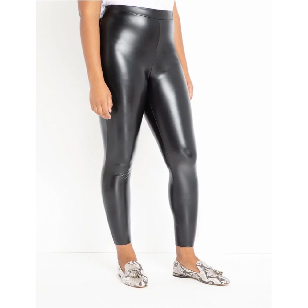 Eloquii Faux Leather Leggings Plus Sz 22 Black High Rise Stretch New